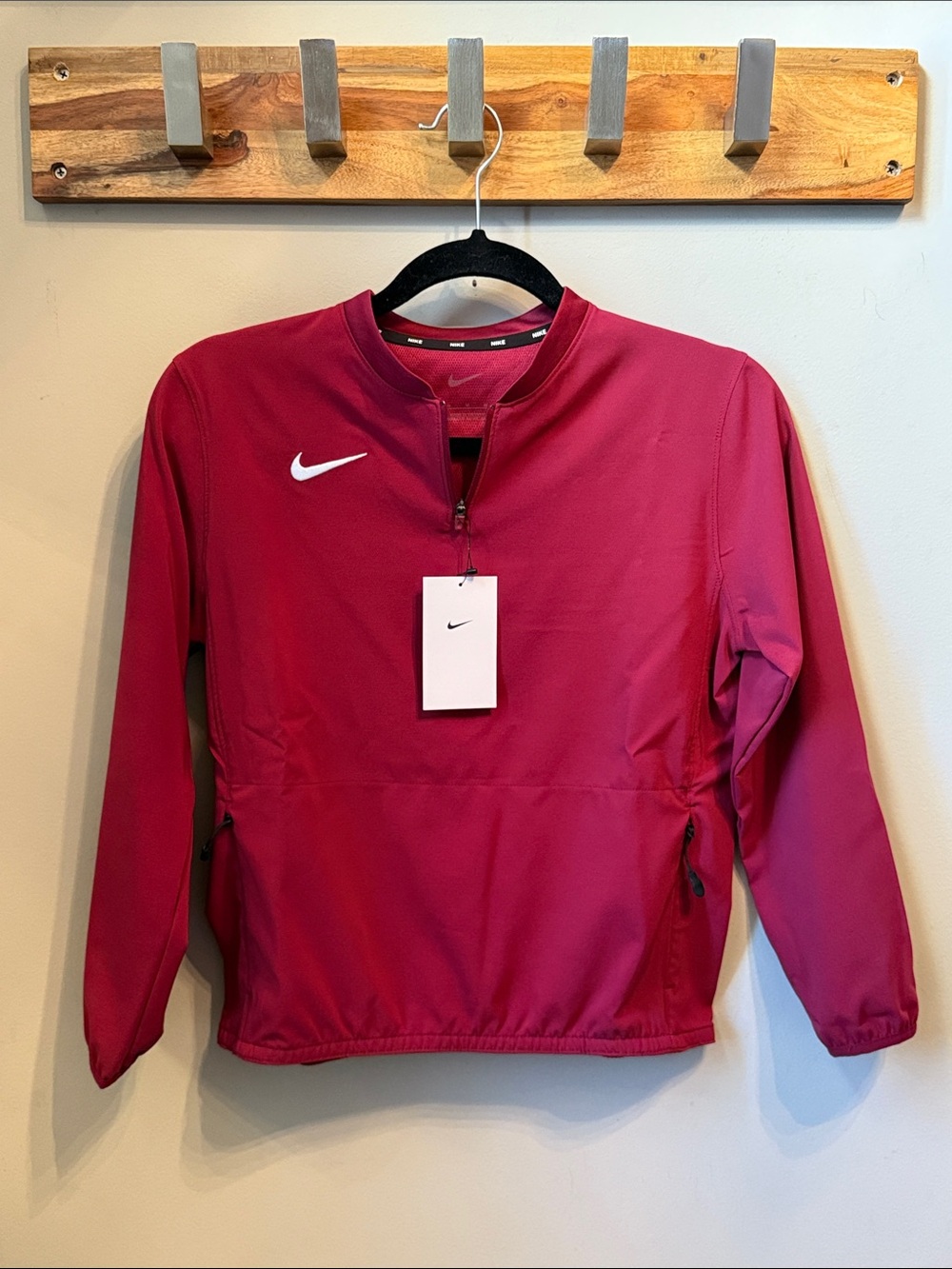 Nike - Youth Maroon Long-Sleeve Windshirt Pullover with Zipper Pocket